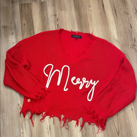 Simply Southern Red Merry V-Neck Sweater Large - Picture 1 of 8